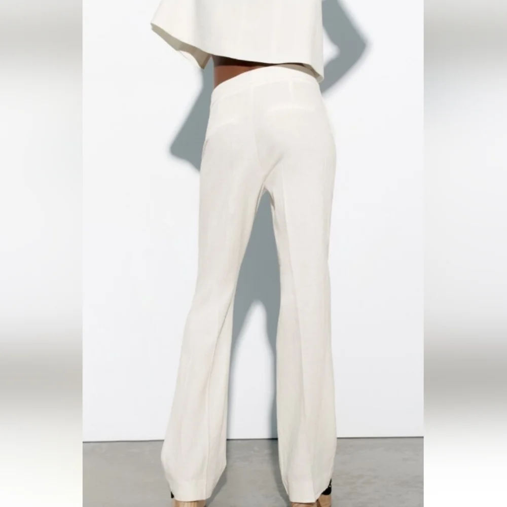 Zara full-length Flared Linen Blend Pants